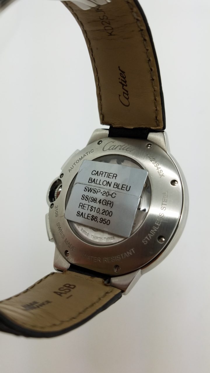 CARTIER	BALLON BLEU chronograph	3109 - W6920052	BLACK roman	Stainless Steel	Genuine Leather	44mm			Mechanical (Automatic)	Watch