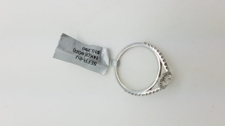 14K	White Gold	Halo and half eternity band	.95, 0.55	ct.	M+R	Cut	Diamond	J	VVS2	2-prong	Solitaire with Accents	Engagement-Ring