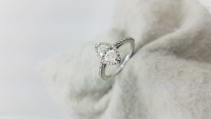 14K	White Gold	Halo and half eternity band	.95, 0.55	ct.	M+R	Cut	Diamond	J	VVS2	2-prong	Solitaire with Accents	Engagement-Ring