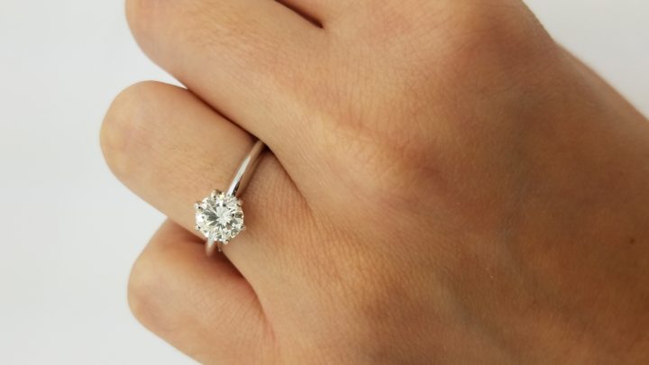 14K	White Gold	Tiffany Style	1.01	ct.	R	Cut	Diamond	L	SI1	6-prong	Solitaire	Engagement-Ring