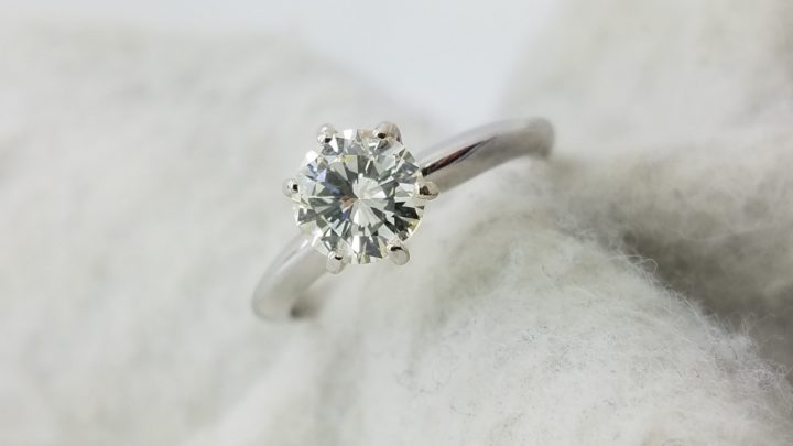 14K	White Gold	Tiffany Style	1.01	ct.	R	Cut	Diamond	L	SI1	6-prong	Solitaire	Engagement-Ring