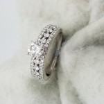 14K	White Gold	Lace style mounting	.57 + .65	ct.	R	Cut	Diamond	H	VS2	4-prong/pave	Solitaire with Accents	Engagement-Ring