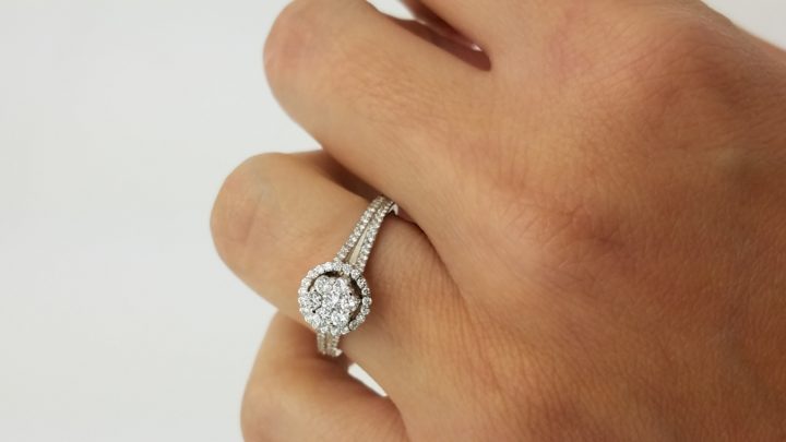 18K	White Gold	Flower halo	1.25	ct.	R	Cut	Diamond	I	SI1	Shared Prong	Cluster	Engagement-Ring