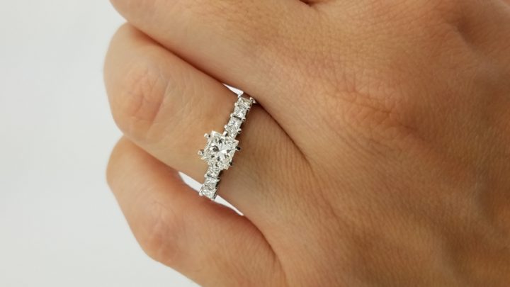 14K	White Gold		0.53+0.49	ct.	Princess	Cut	Diamond	4-prong	Solitaire with Accents		Engagement-Ring