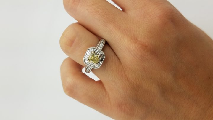 18K	TT	halo milgrain	0.80+1.00	ct.	RAD+B+R	Cut	Diamond	4-prong/ channel/pave	Solitaire with Accents		Engagement-Ring