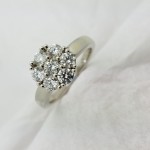 18K	White Gold	cluster	1.00	ct.	R	Cut	Diamond	Shared Prong	Cluster		Engagement-Ring