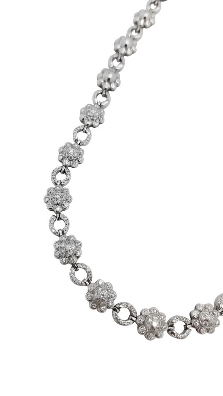 18K White Gold FLOWER 3.50  ct pave DIAMOND tennis necklace-pendant