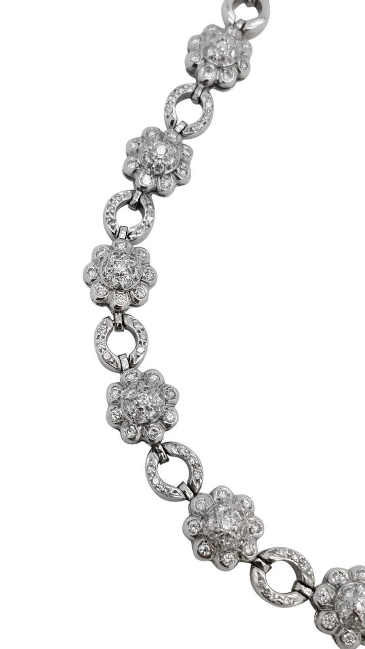 18K White Gold FLOWER 3.50  ct pave DIAMOND tennis necklace-pendant