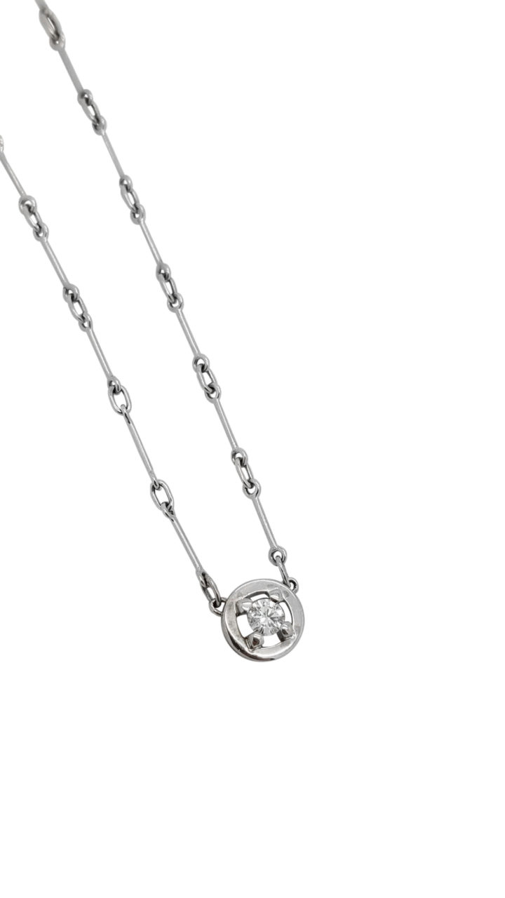 18K  White Gold  SOLITAIRE  0.20 ct  DIAMOND BEZEL necklace-pendant