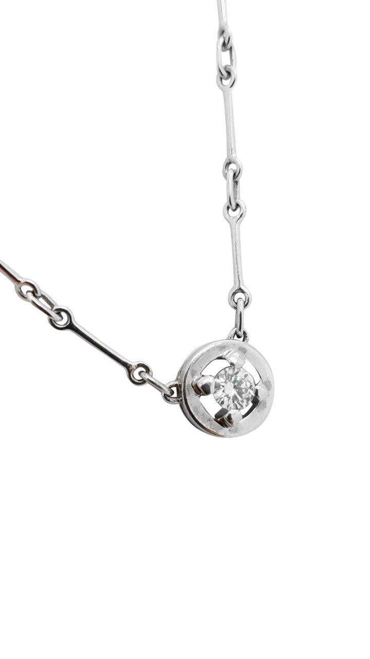 18K  White Gold  SOLITAIRE  0.20 ct  DIAMOND BEZEL necklace-pendant