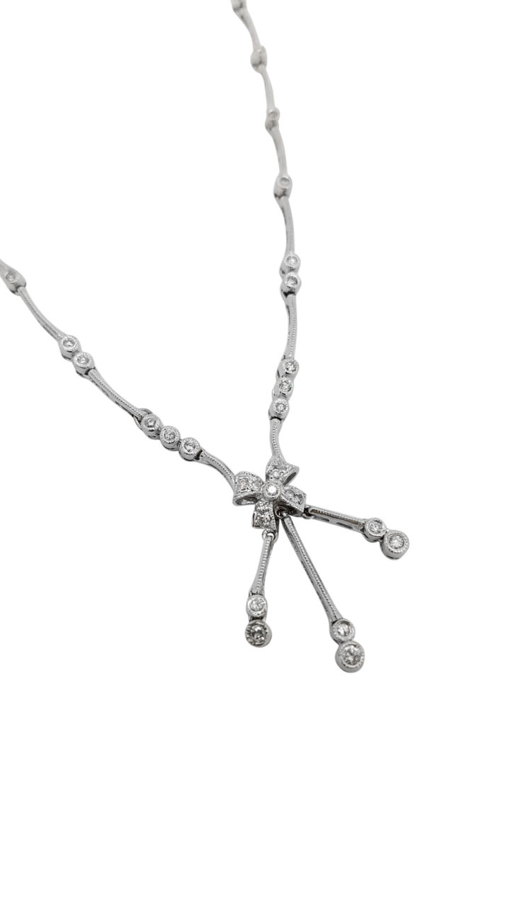 14K white Gold BOW  and milgrainDESIGN 1.00 ct DIAMOND drop necklace-pendant