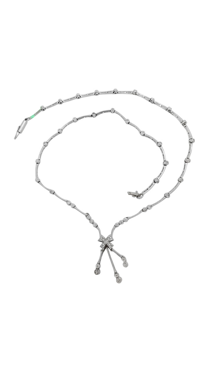 14K white Gold BOW  and milgrainDESIGN 1.00 ct DIAMOND drop necklace-pendant
