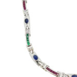 18K        White Gold MIX OF PRECIOUS GEMSTONES 0.30 ct SAPPHIRES EMERALDS, RUBIES AND DIAMOND ACCENTS  necklace