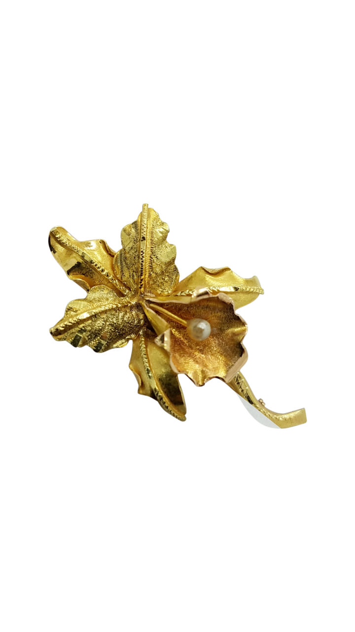 VINTAGE         PEARL        18K        Yellow Gold        5.8        G        FLOWER        PIN BROOCH                necklace-pendant