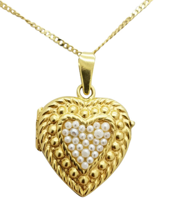 Vintage   Pearl        18K        Yellow Gold        7.1        G        Heart        Locket  necklace-pendant