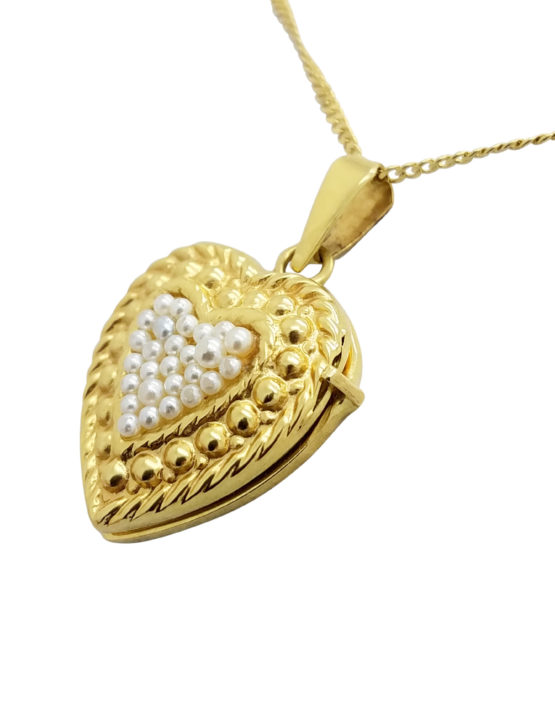 Vintage   Pearl        18K        Yellow Gold        7.1        G        Heart        Locket  necklace-pendant