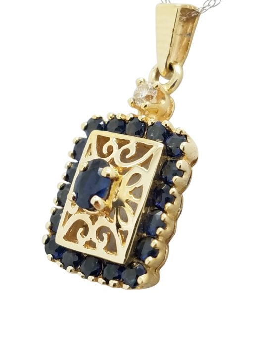 ESTATE 0.04 ct SAPPHIRE 14K Yellow Gold 2.4 G necklace-pendant