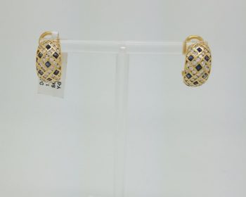 Earrings 18K Yellow Gold Natural Sapphire & Diamond Earrings omega backs