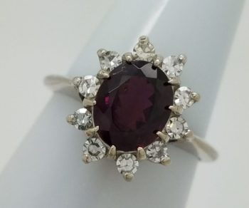 Tourmaline Ring with Diamond Halo 14k white gold