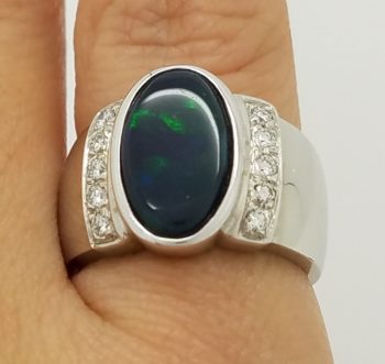 Opal Ring with diamonds 18k white gold