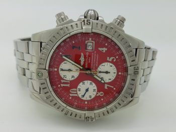 BREITLING CHRONOMAT EVOLUTION RED DIAL STAINLESS STEEL A13356 44MM AUTOMATIC WATCH