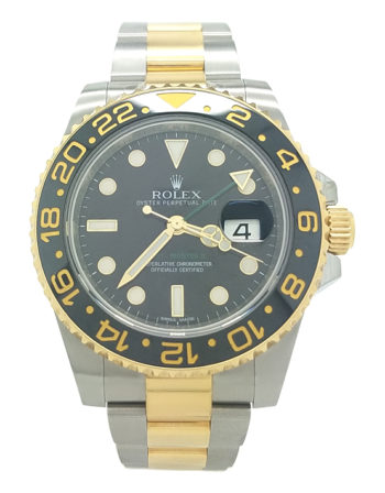 Rolex GMT Master II Stainless Steel & 18k Yellow Gold Ceramic Bezel 40mm Watch 116713LN